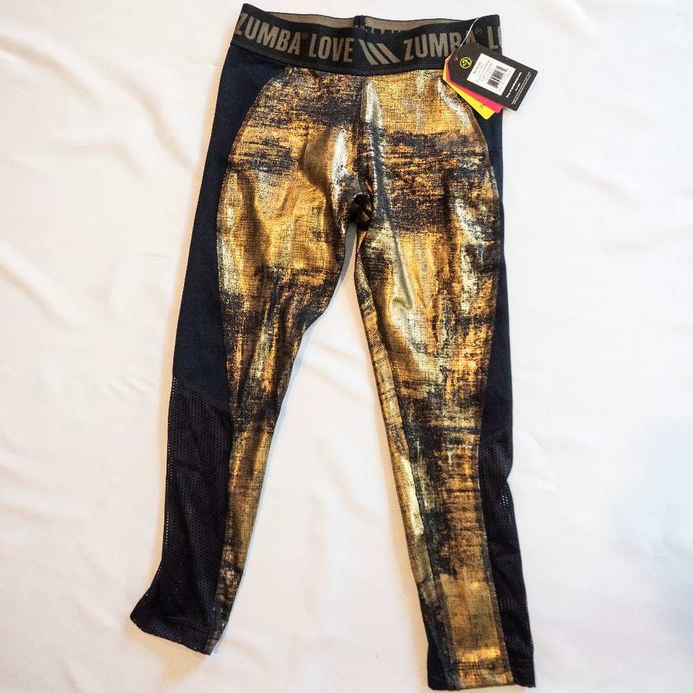 Zumba Love Panel Capri Leggings Black GOLD SMALL